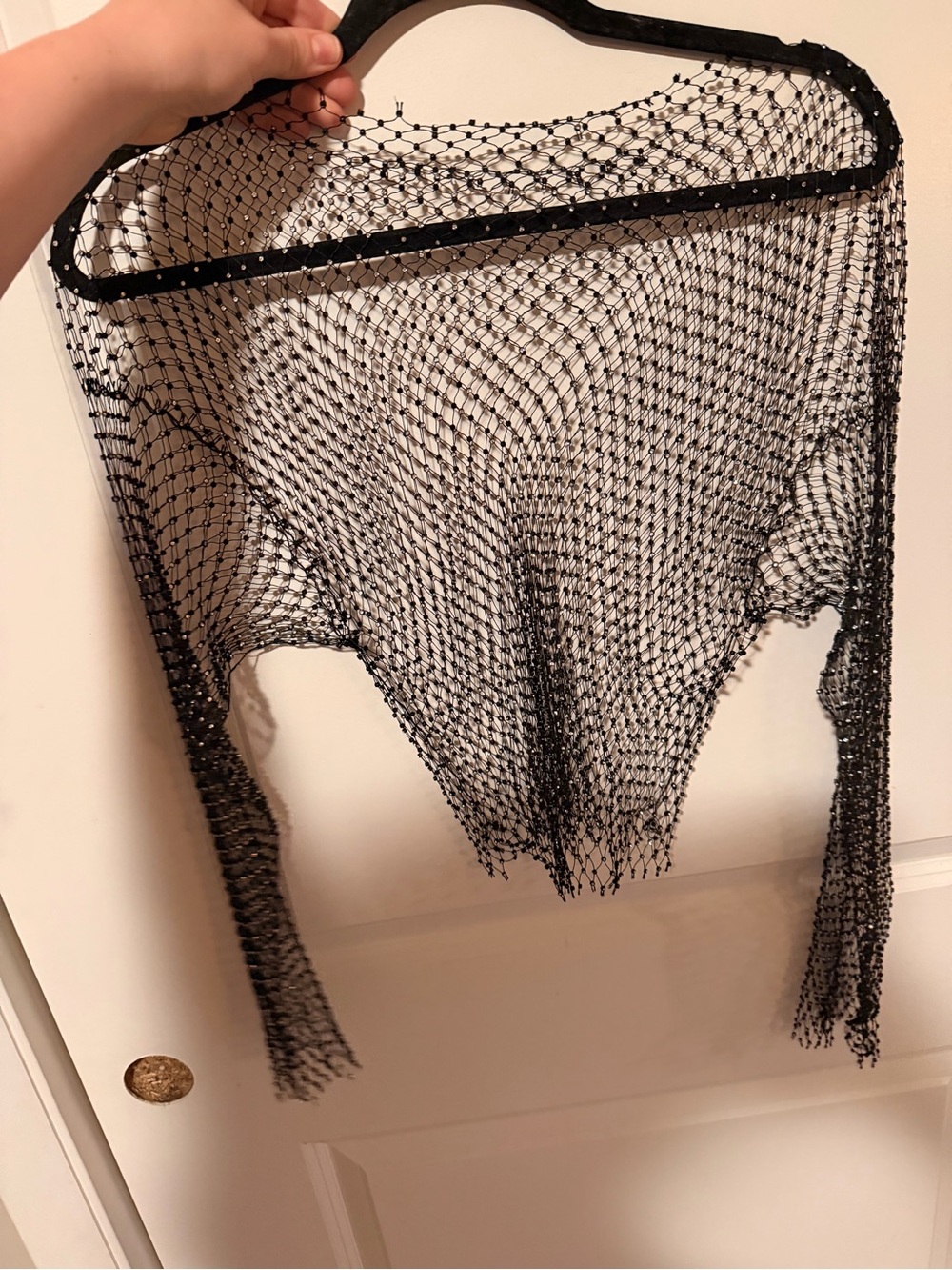 Black Crystal Mesh Body Chain Long-Sleeve Top
